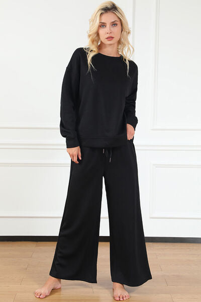 Double Take Full Size Textured Long Sleeve Top and Drawstring Pants Set no  lol